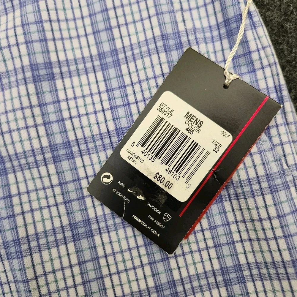 NWT Nike Tiger Woods Collection Mens 32 Blue Plaid Golf Performance Chino Shorts